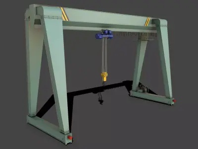 PBR Single Girder Gantry Crane V2 - Green Light Low-poly 3D model
