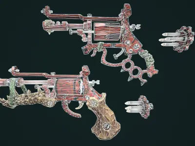 Modular stylized desert revolver Low-poly 3D model