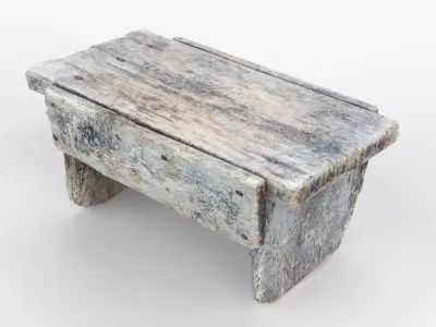 Antique Primitive Wooden Stool Short Leg Scan Low-poly 3D model