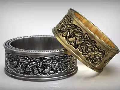 Vintage Floral Pattern Wedding Band 3D print model
