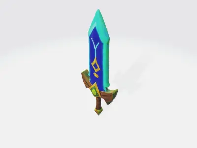 A fantasy sword with a blue and yellow hilt 3D model