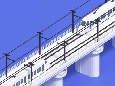 Cartoon High Speed Train and Railway Low-poly 3D model