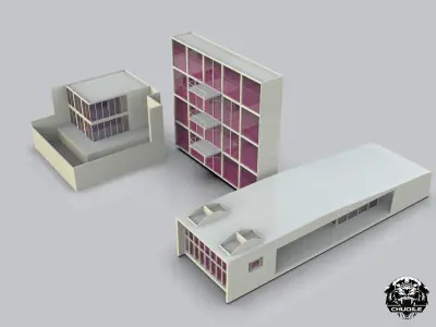 Modern Building collection Low-poly 3D model