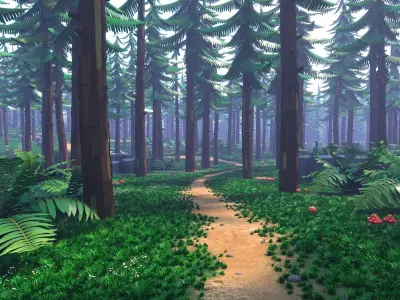 Cartoon Forest Scene 3D model get