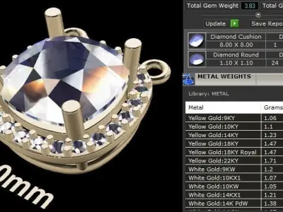 Dainty Diamond Halo Cushion Pendant 8mm 3D print model