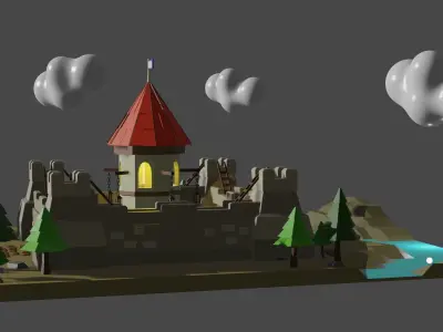 Castle in middle of field 3D model