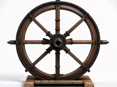 Medieval Wooden Spoked Wheel 3D model