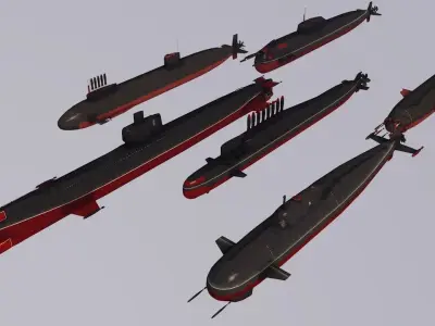 Pack Of 6 low poly game ready nuclear battle submarines  Low-poly 3D model