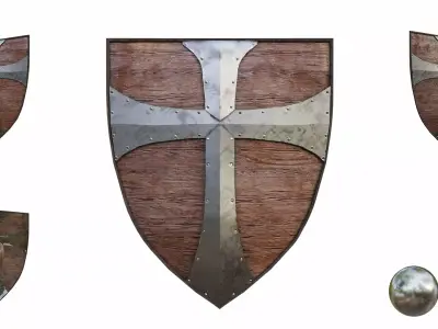 Medieval crusader wooden shield  Low-poly 3D model