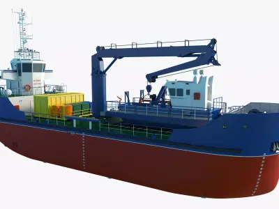 Salvage Workboat Crane Recovery Vessel Marine Skimmer Boat 3D model