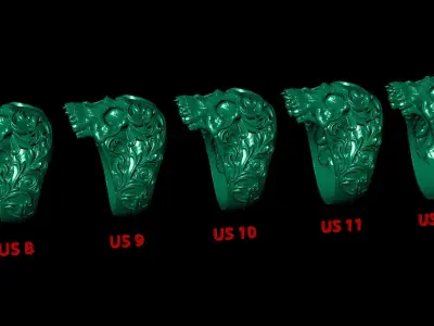 Silver Skull Oxidized Ring Baroque Style 3D print model