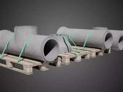  Industrial Concrete Pipes Props Low-poly 3D model