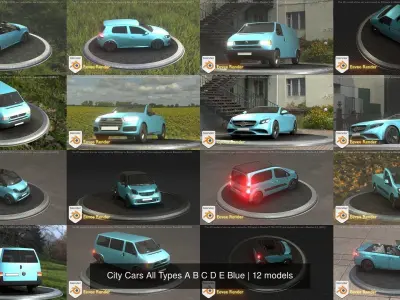City Cars All Types A B C D E Blue 3D Model Pack purchase