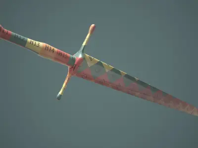 Red clan medieval fantasy sword Low-poly 3D model