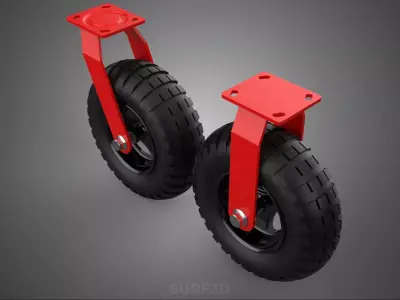 RED SET SWIVEL RIGID FIXED CASTER WHEEL PNEUMATIC TIRE OUTDOOR 3D model