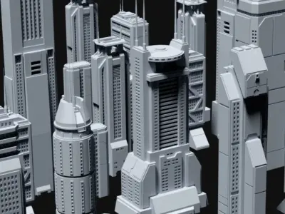 Sci-Fi building dressing kitbash PACK -  4 Low-poly 3D model
