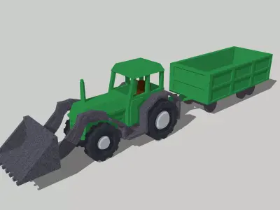 Farm Countryside Equipment Trailer Bulldozer by Outland Models Low-poly 3D model