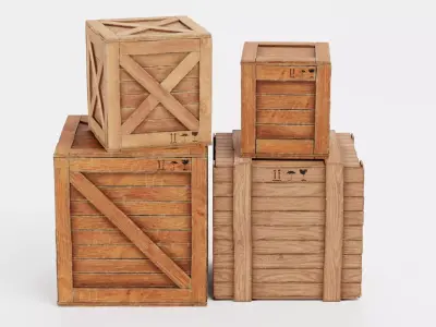 Wooden Crates Set V1 - 4 Transport Boxes with Icons 3D model
