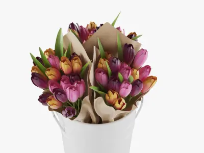 Flowers In Bucket 3D model