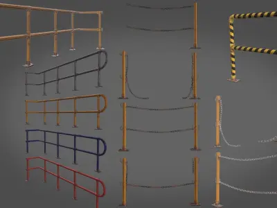 industrial stairs and  handrails pack Low-poly 3D model