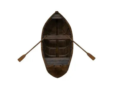 Old wooden rowing boat Low-poly 3D model