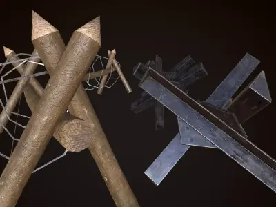 Hedgehog Antitank and barbed wire PBR Low-poly 3D model