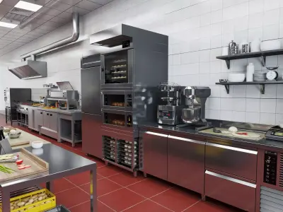 Commercial Kitchen Stainless Equipment Pack PBR Game Ready Low-poly 3D model