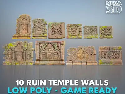 Low poly ruin Temple Walls - 240705 Low-poly 3D model