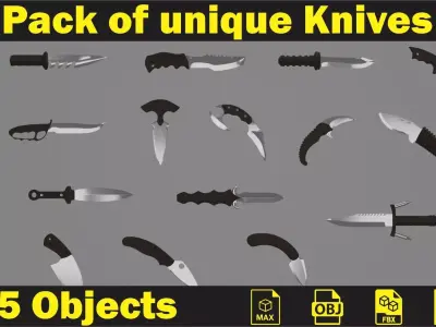 Pack of unique 3D Knives 3D model