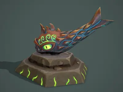 Statue angry fish Low-poly 3D model