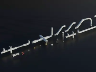 Pipes Modular System - Industrial Roof Elements Set Low-poly 3D model