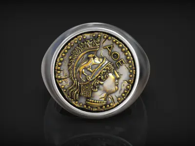 Antique Design Athena Coin Greek Goddess Ring 3D print model