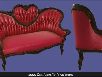 Antique Victorian Love Seat Sofa Furniture Low-poly 3D model