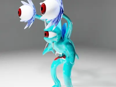 sci-fi creepy monster with big eyes 3D model