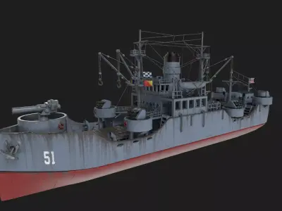 Battleship warship Low-poly 3D model