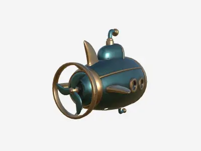 Submarine Cartoon A02 Blue Bronze - Sub Watercraft Vehicle Low-poly 3D model