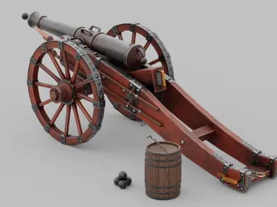O Kit 01 Cannon Kit 01 of 05 iron buccaneer cannon Low-poly 3D model