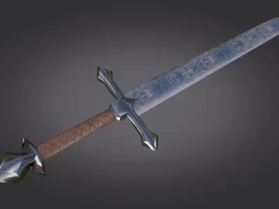 Stylized Medieval Sword melee weapon game ready Low-poly 3D model get