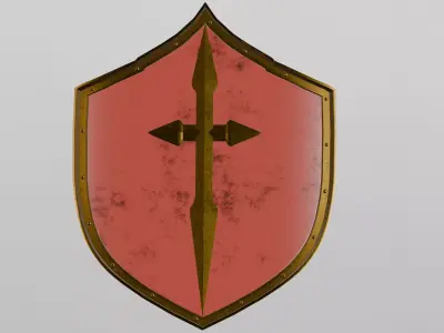 A red heater shield with a pointy top and a golden cross 3D model