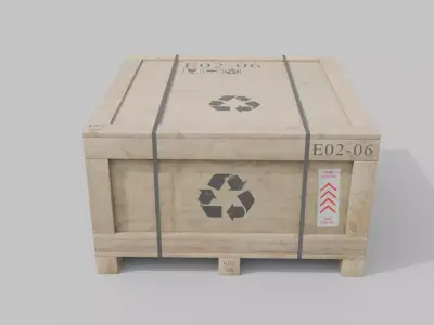Flat Cube Wooden Crate - Customizable Shipping Box Low-poly 3D model