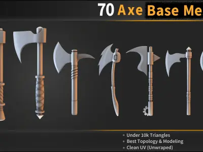 70 Axe Base Mesh - VOL 01 - Ready for Game Low-poly 3D model