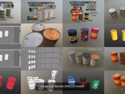 Cargo Iron Barrels 200L 3D Model Pack