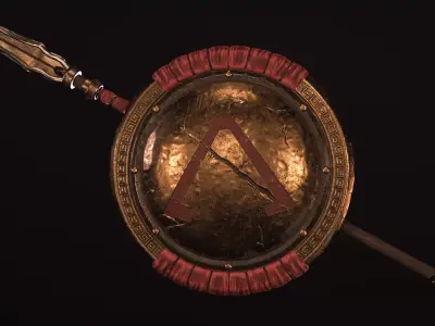 Spartan Shield and Spear Low-poly Game-ready  Low-poly 3D model