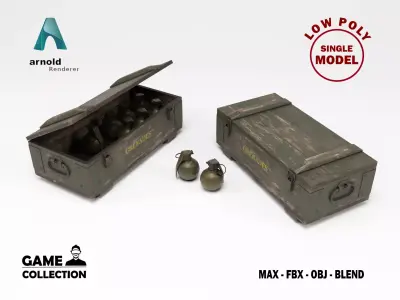 Military Box and Grenades Low-poly 3D model