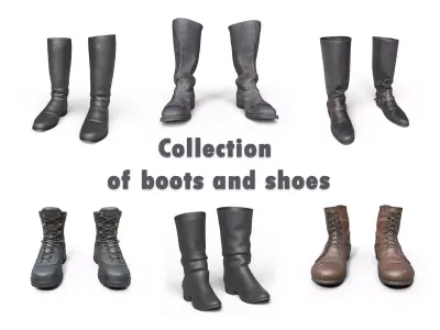Collection of boots and shoes Low-poly 3D model