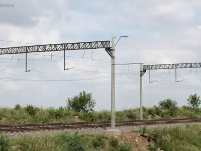 Railway Catenary Support Poles with Wires Set MidPoly 3D model