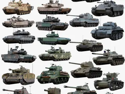 24 Tanks Realtime Rigged Megabundle 3D model