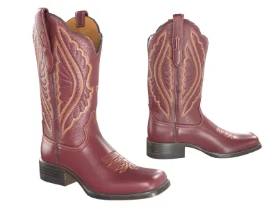 Red Stitch Cowgirl Boots 3D model
