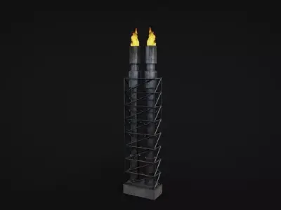 Industrial Chimney with animated fire Low-poly 3D model