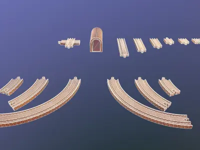 Wooden Toy Train - Tracks Low-poly 3D model